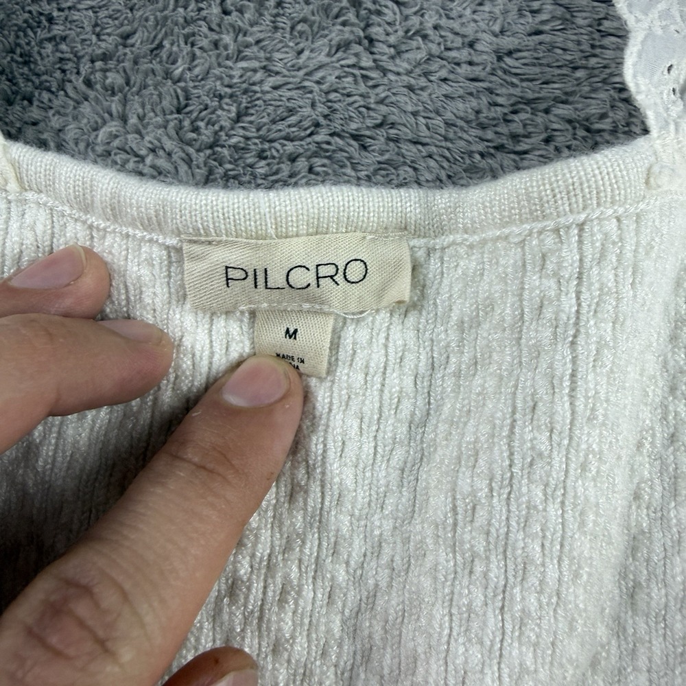 Pilcro Anthropologie Boho Button Up Shirt Womens Medium White Ivory Lace - Picture 8 of 12